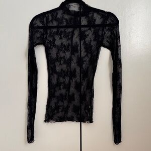Sheer Elegant Black Lace Mock Turtleneck Top